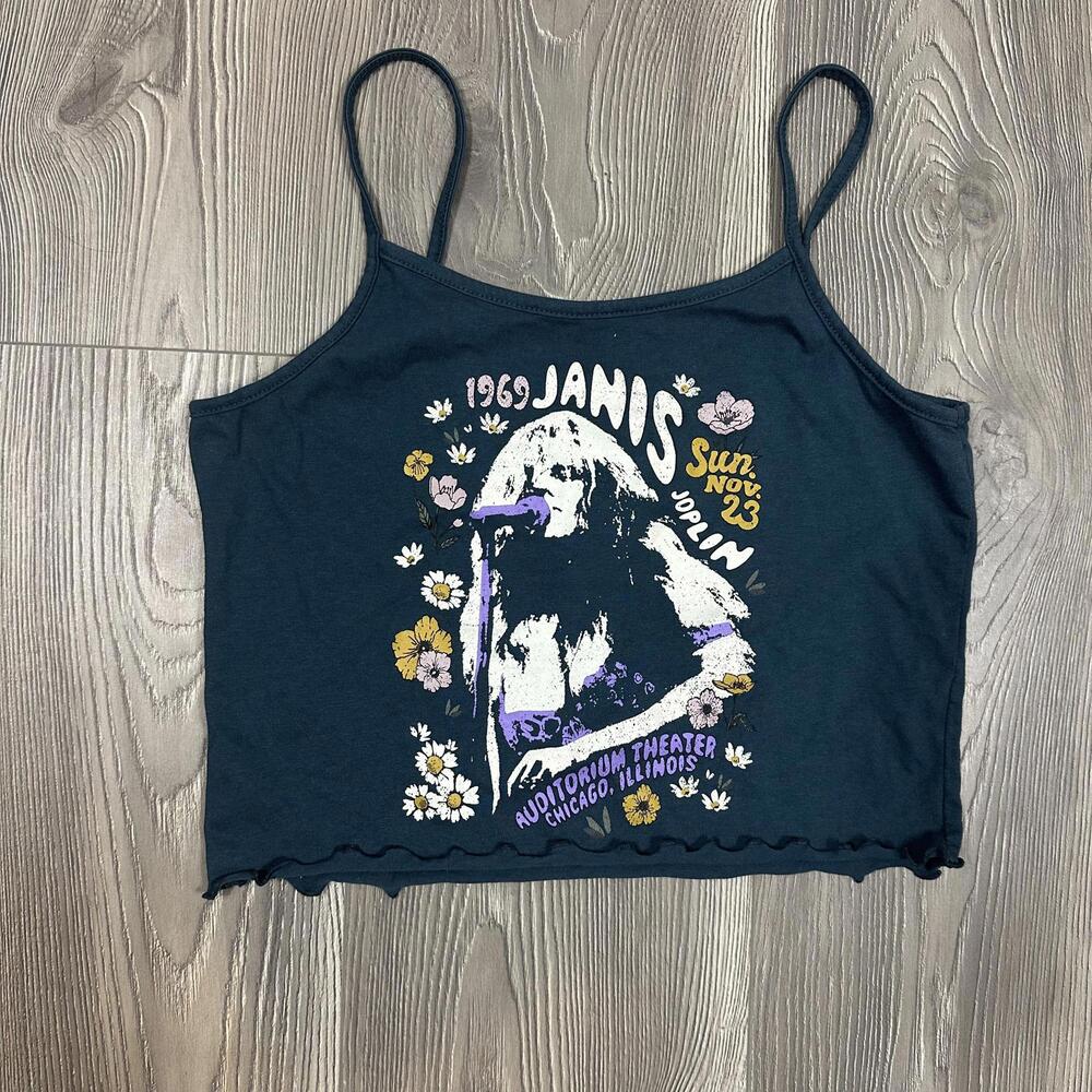 Janis Joplin Navy‎ Tank with Lettuce Hem